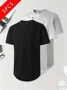 summervibes 3-pack men’s summer curved short-sleeve T-shirts, relaxed slightly stretchy fit, quick-drying breathable comfortable fabric, simple versatile design
