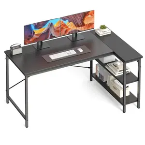 L-Shaped Computer Desk 47" - Gaming & Home Office Corner Desk with Reversible Storage Shelves, PC Table for Writing, Working, Study in Bedroom/Dorm