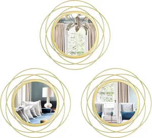 Set of 3 Circle Mirrors 13 Inch Wall Decor Iron Frame Wire Mirror Metal Circular Home Decor for Room Bedroom Bathroom Entryway