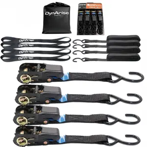DynArise 20ft Ratchet Tie Down Straps 4-Pack Heavy Duty with S-Hooks 1800 lbs Break Strength for Truck Motorcycle Trailers Cargo Superior Strength All-Weather Durability