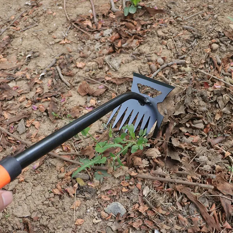 Metal Weed Cleaning Shovel 2 In 1 Garden Rake Stainless Steel 5/6/8/11 Teeth Dual Headed Weeding Tool For Gardening Weeding Tool Leaf Rake Durable Gardening Tools Garden Supplies