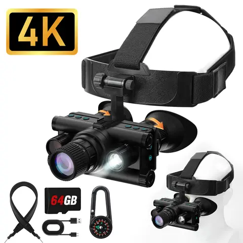 【Limited-Time Coupon】CIGMAN 4K Head-mounted Night Vision Goggles & Binoculars, Infrared NVG with Manual Focus, 8x Zoom Includes, 64GB Memory Card, f/1.0 Aperture Flashlight, Ideal for Hunting,Camping,Telescope Hiking Essentials, Best Gift For Men, Camping