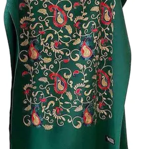 Paisley Green Dress with Intricate Floral Embroidery and Golden Leaves