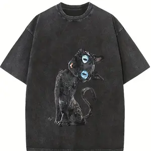 Coraline-Inspired Black Cat Women's  Tee Vintage Movie Women's Shirt for Cat Lovers Crewneck Fabric Please select according to the size chart