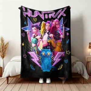 Cartoon Kpop Print Blanket, Ultra Soft Flannel Throw, Cute Design, Decorative Giftable Blankets, Perfect Holiday Gift for Family, Friends, Kids, Home Essential