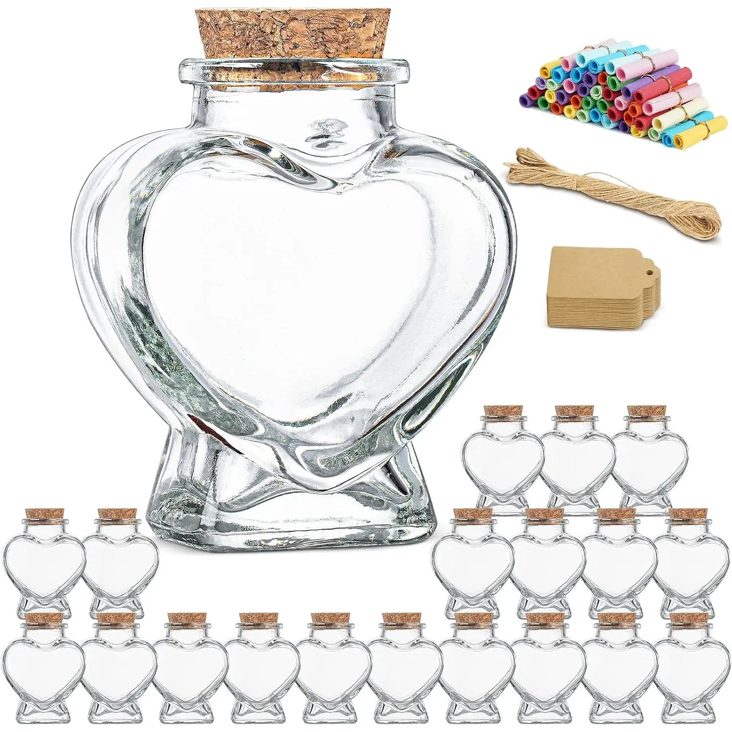 Honeymoon Sand Keepsake Jar 2025, 20 Pack Heart Shaped Spell Jars Coloured Paper Scrolls, DIY  for Valentine's Day, Small Glass Jars with Cork Lid for  Shower, Wedding Favor