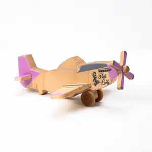 Sustainable Wooden Airplane North American P-51 Mustang Pink Lady Hand-Carved Safe Child-Safe Inks Classic Design Timeless Fun Montessori-Inspired Classic Gift for Little Pilots United States