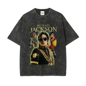Michael Jackson King of Pop Vintage 260g Heavy Cotton Washable Direct Spray Graphic T-Shirt for Men Bull Casual Menswear