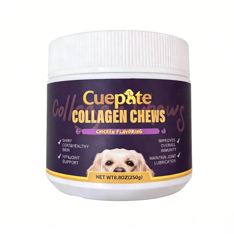 Cuepate Bovine Collagen Chews Canine Nutritional Supplement - Chicken Flavor, Glucosamine Hydrochloride, Vitamin D3, Bone Marrow Powder, Chondroitin Sulfate - Hip & Joint Care, Fur & Skin Care - 24 Months Shelf Life Soft Chewables