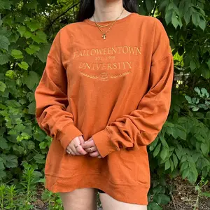 Halloweentown University Embroidered Sweatshirt  Lightweight Unisex Black Orange Monochrome Vintage Style