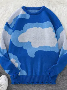 New Trendy Fall Winter Cloud Pattern Pullover Sweater for Men, Casual Street Style Design, Perfect for Daily Wear and Gifts