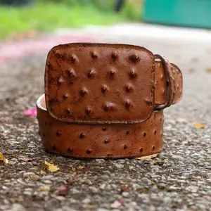 Men’s Print Ostrich Cognac Belt Square Buckle