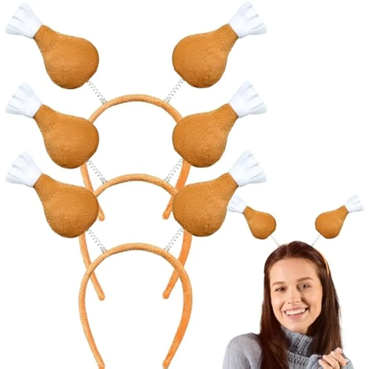 3 Pcs Thanksgiving Turkey Leg Headbopper Accessories, Happy Thanksgiving Headbands for Adults, Turkey Leg Hair Band, Party Favor Supplies
