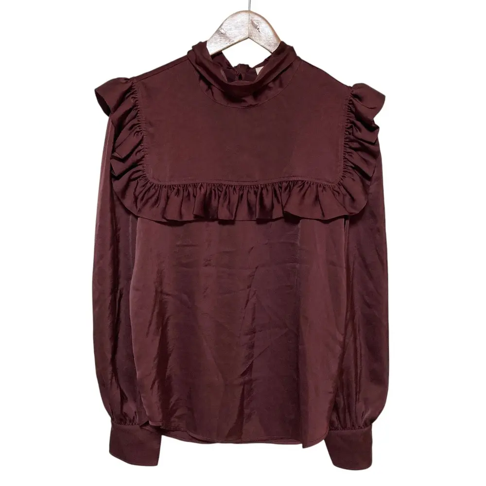 Pre-owned Chloé Satin Small Leather Goods See by Chloe Ruffle Bow Tie Long Sleeve Blouse