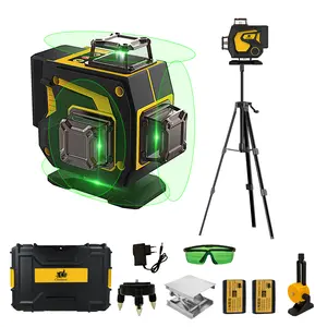 16 Lines GloBest Laser Level, 4x360 Self Leveling Laser with Tripod, 4D Green Cross Line Lazer leveler tool for Construction, Picture Hanging, Floor Tiling and Home Renovation, Stackable Case