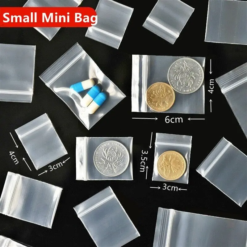 100 Pieces Mini Small Plastic Bags, Jewelry Zipper Locks, Resealable Transparent Clear Mini Bags, Various Sizes, Ideal for Storage, Organization and Packaging, Clear Storage Bags With Zipper