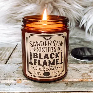 Black Flame Soy Candle | Hocus Pocus Candle | Halloween Soy Candle | Sanderson Sisters Decor | Hocus Pocus Lover Gift | 8 oz Candle Glass Scented