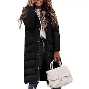 Womens Winter Long Thick Puffer Coat Quilted Puffy Padded Zip Hood Parka Side Zipper Trendy 2026
