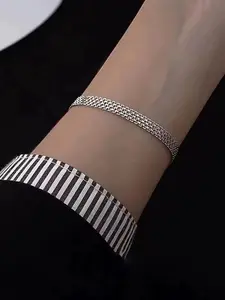 Women's 925 Silver Color Wide Braid Bracelet Jewelry Gift for Her, Perfect Anniversary Birthday Present, Sparkling Design