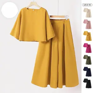 Women'sElegantHalfSleeveLooseCropTop&PlicatedWideLegTrousersCo-ord,VersatileSolidColorSidePocketTwo-PieceSet,HolidayOutfits