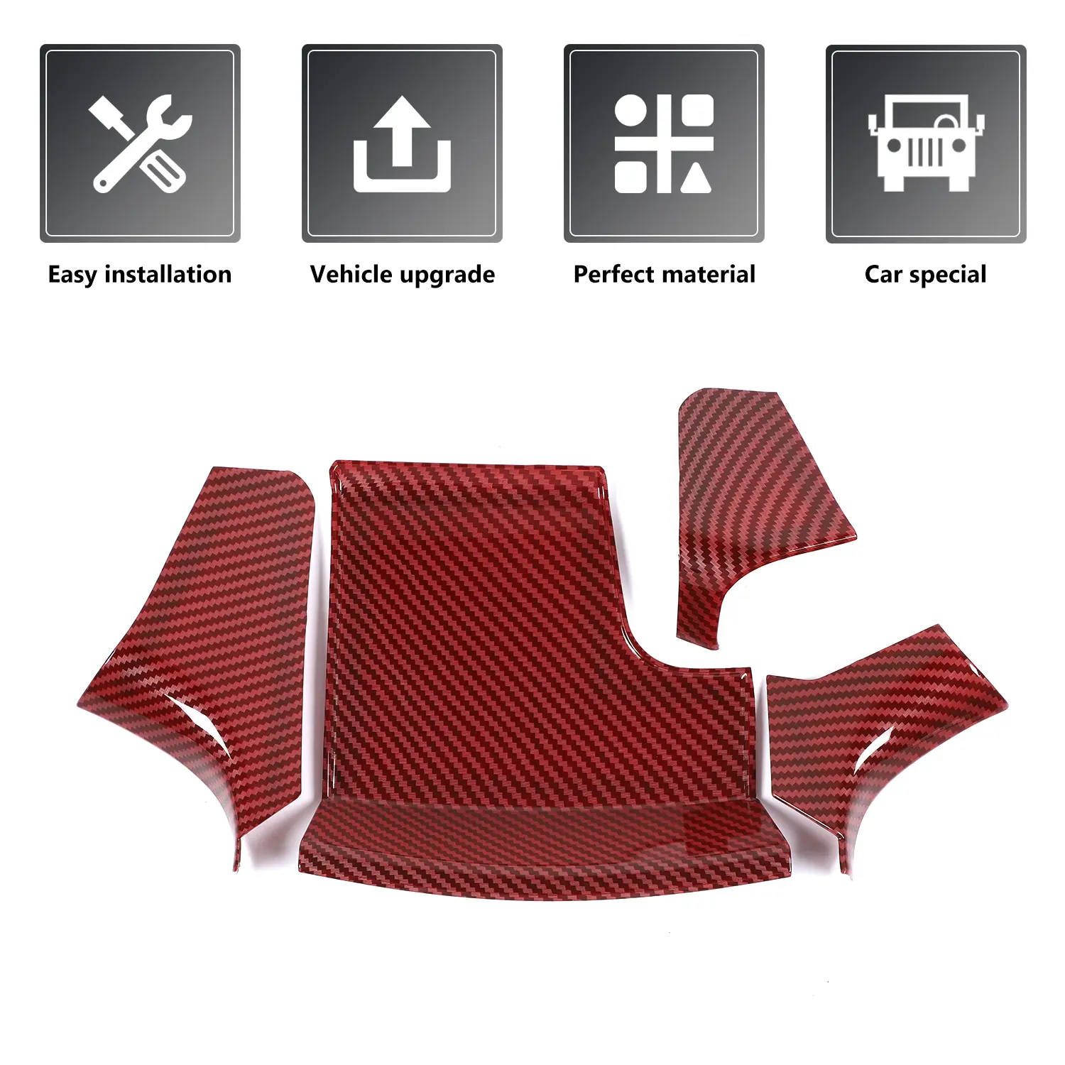 Carbon Fiber Dash Center Gear Shift Storage Box Cover Trim, Red ABS Material Auto Parts Accessories for 2011+ Dodge Charger, High-Quality UV Coating, Easy-to-Install Car Interior Sticker