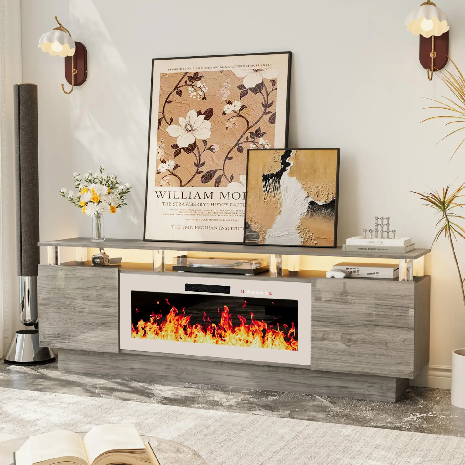 70-Grey stand +White Fireplace