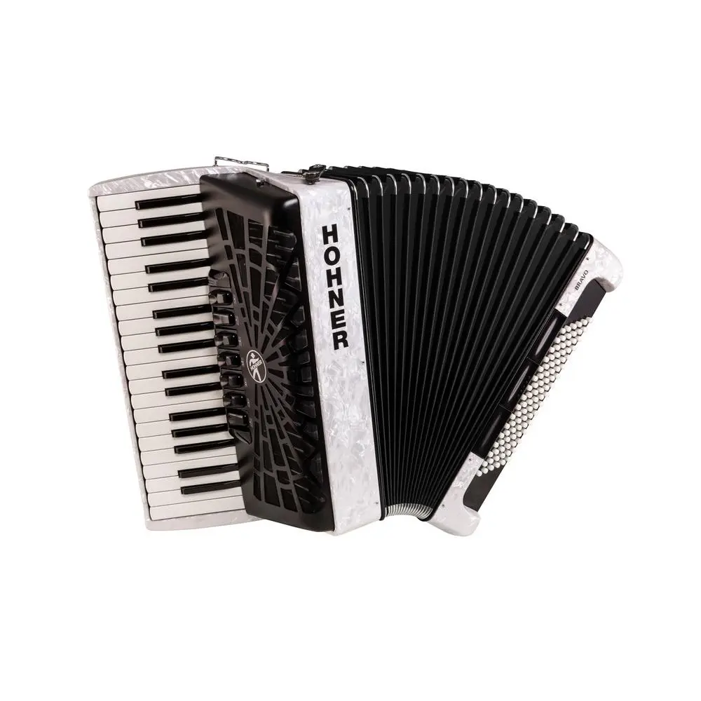 Hohner Bravo III Key Accordion Pearl White