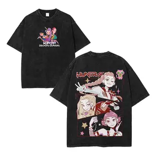 K-Pop Demon Hunters Huntrix Shirt Vintage Washed Oversized Graphic Tee Unisex Heavyweight Soft Cotton T-Shirt, Korean Steetwear Tshirt, Streetwear Summer Outfit