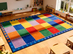 Large Classroom Rugs Elementary with Colorful Blocks,Classroom carpet for Preschool Kindergarten,Educational Rugs for Daycare Kids Room Teaching & Playroom,13'x7'7'',Seats 28