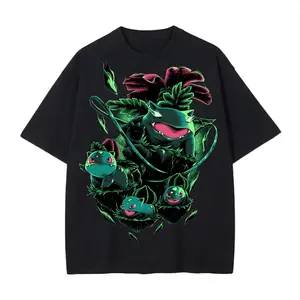 Bulbasaur Vintage Gym Tee | Plant Monster Anime Graphic T-Shirt | Retro Pocket Monster Streetwear Shirt | Unisex Oversized Workout Tee | Anime Fan Gift