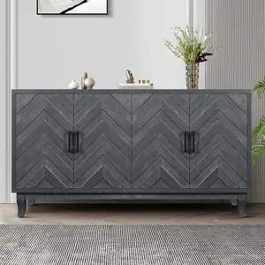 Hardware Stronger Vintage Style Buffet Cabinet, Lacquered Accent Storage 4 Door Wooden Cabinets,Thickened Sideboard Storage Cabinet for Entryway, Living Room,Taupe Grey