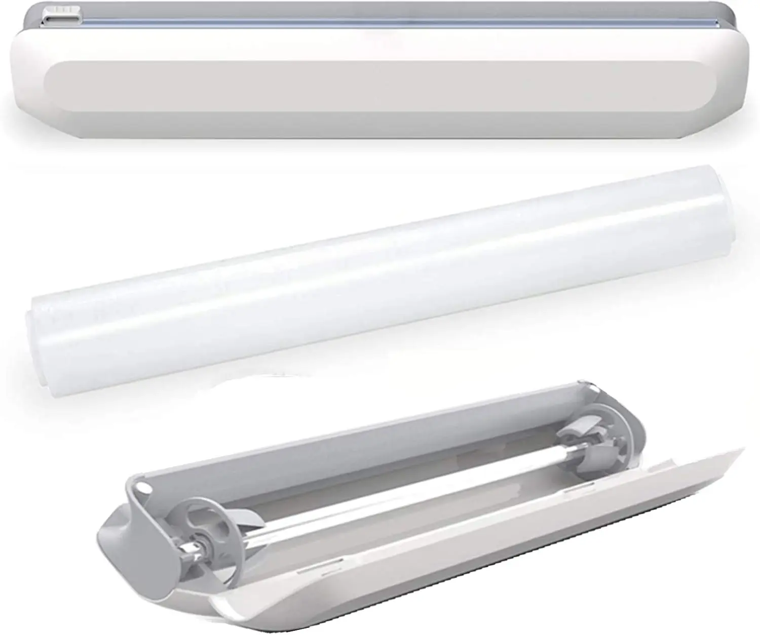 Plastic Wrap Dispenser with Slide Cutter - Reusable Cling Film Dispenser, Includes 1 Roll Plastic Food Wrap, Kitchen Utensils