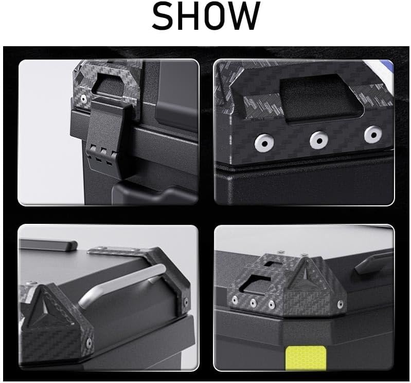 45L Universal Motorcycle Top Case, Waterproof Motorcycle Tail Box with Backrest & Handle, Dual-Key Storage Carrier Case, ABS Trunk Tour Tail Box for Motorcycles Bicycle