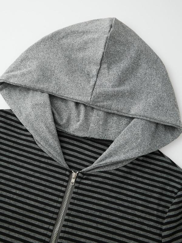 Women's 2 Piece Casual Outfits Long Sleeve Zip Up Hooded Striped Tops Wide Leg Pants Sets