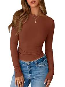 BTFBM Womens Long Sleeve Tops Fall Fashion Ribbed Slim Fit Y2K Boat Neck T Shirts Casual Going Out Workout Outfits