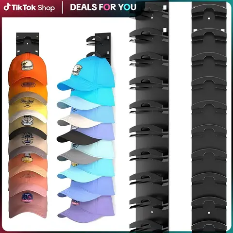 2-Pack Plastic Baseball Cap Organizer with Multiple Layers, Adjustable Storage, Strong Adhesive Hold, Stain Resistance - Wall Mounted, Door/Closet, Wardrobe Mounting Options, Holds Up to 20 Hats for Home Organization (Hooks & Rails)