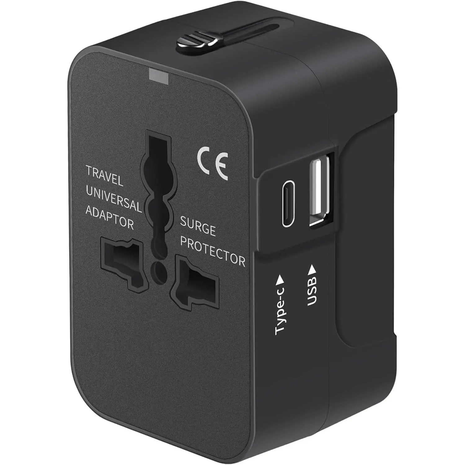 Travel Adapter with USB C, Universal All in One Worldwide Travel Adapter Power Converters Wall Charger AC Power Plug Adapter USB Type C Charging Ports for USA EU UK AUS Black