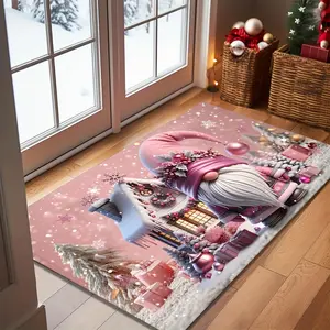 1 Charming Pink Christmas Dwarf Welcome Mat with Soft Kitchen Floor Mat, Perfect for Holiday Home Decor in Living Rooms and Laundry Rooms, Home Decor Rugs