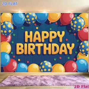 2D Flat Banner 1pc, Party Banners Banner, Polyester Backdrop Colorful Dot Balloon Dark Wood Happy Birthday Modern Bold, for Party Decor Garden, Room, Farm, Home, Club, No Electricity, Easy to Hang Gift for We