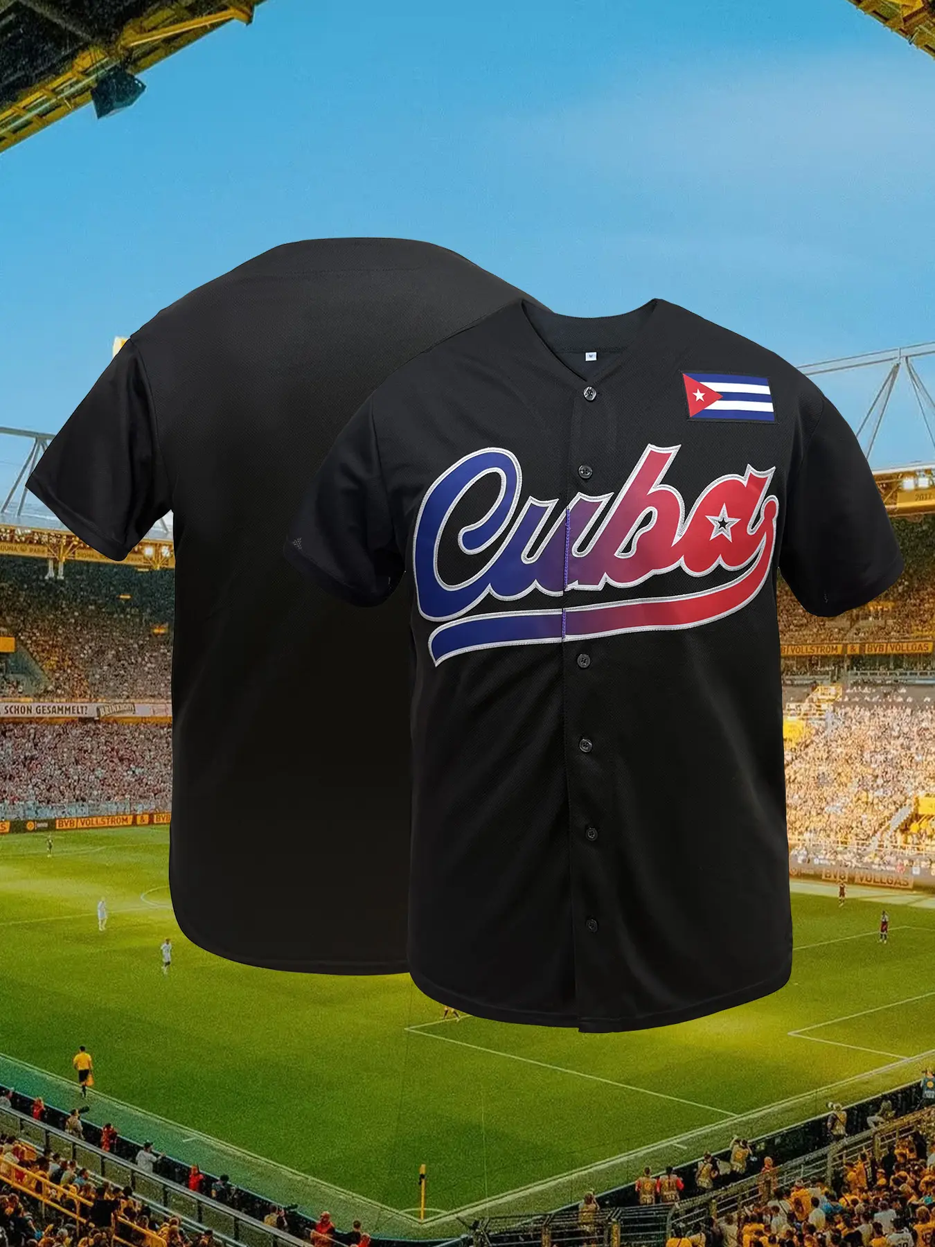 Men'S CUBA Embroidered Baseball Sports Style Jersey Polyester Sports Jersey - Breathable V-Neck Short Sleeve Top for Casual, Party, Street, Outdoor, Baseball - Unisex-Adult Knit Fabric, Loose Fit, All-Season Workout Top Sports Clothing