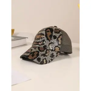 Leopard Pattern Sequin Decor Baseball Cap, Fashion Casual Hat for Men & Women, Fashion Hat for Party, Daily Clothing Decor, Trendy All-match Hat for Birthday GiftGift