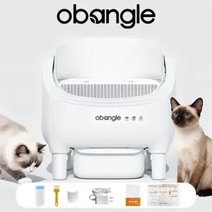 Obangle Upgraded Automatic Litter Box Self-Cleaning with Stepped Style Open Top Large Capacity for Multiple Cats Odor Control Safety Protection Smart App Control Health Monitoring Quiet Operation