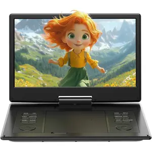 15.7" Portable DVD Player with 14.1"  Swivel Screen, 6-Hour Rechargeable , Dual Speakers, USB/SD/TV Sync, Supports Multiple Disc Formats, Black [Not Support Blu-Ray]