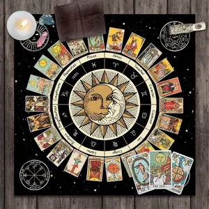 Tarot Card Tablecloth, Altar Cloth, Wheel Of The Zodiac Astrology Chart  Sun Moon, Witchcraft Oracle Cards Pads, Tapestry Wall Hanging, Altar Home Decor