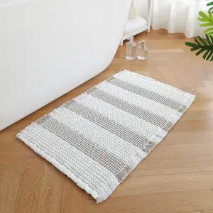 Waffle Bath Mat, Boho Bathroom Rugs Non Slip Washable Absorbent Checkered Bathroom Mat Quick Dry Farmhouse Bathroom Decor for Shower, Tub, Sink, Toilet,  (Khaki & White, 20" x 32")