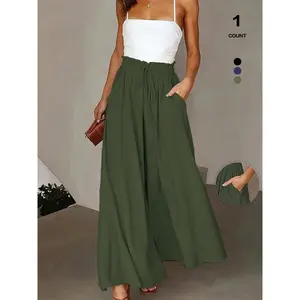 Women's Wide Leg Pants, Casual Loose Fit High Waist Drawstring Palazzo Trousers, All Season Comfortable Design with Pockets