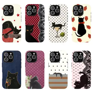 Vintage Black Cat Aesthetic Smartphone Cover - Smoking Night Vibes Accessory, Shockproof Durable Protector, Wireless-Friendly, Compatible With iPhone 17-11 Pro Max X XS & Galaxy S26-S22 Ultra, Lover Gift
