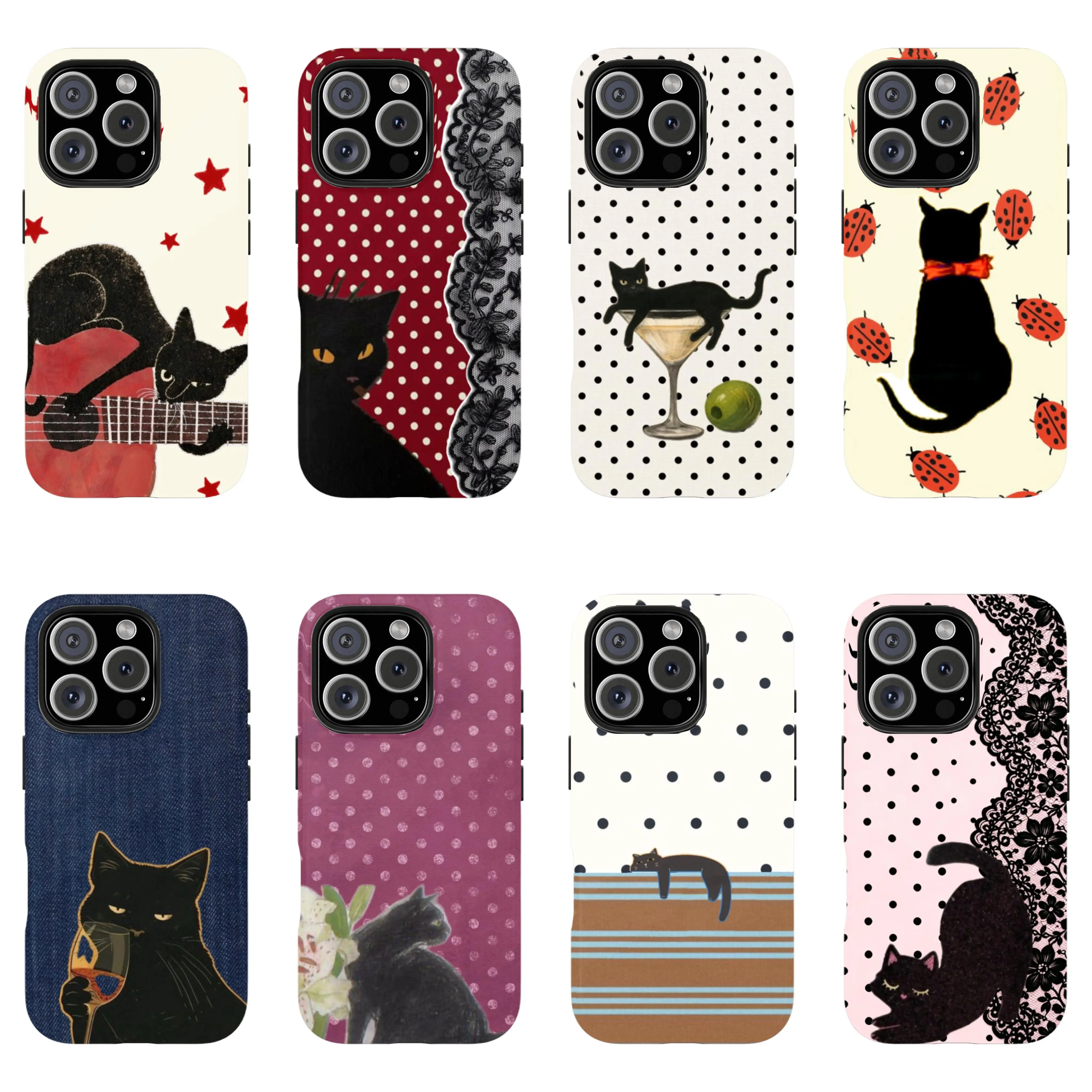 Vintage Black Cat Polycarbonate TPU Cellphone Case - Aesthetic Smoking Night Vibes, Shockproof Crash-Proof Waterproof Durable Cover, Wireless-Friendly Accessory for iPhone 11-17 Pro Max,X,XS & Galaxy S22-S26 Ultra, Lover Gift, Casing, Protection