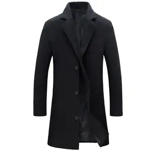 Men's wool blended pea coat stand collar single breasted coat warm winter windbreaker windproof casual jacket solid color men's long sleeved jacket