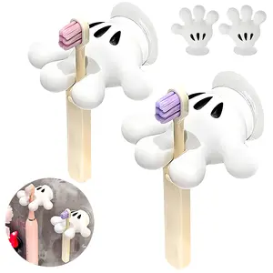 2 pcs Cute Hanging Toothbrush Holders with Reusable Seamless Suction Hooks, Multipurpose Storage for Bathroom, Home, Kitchen & Office